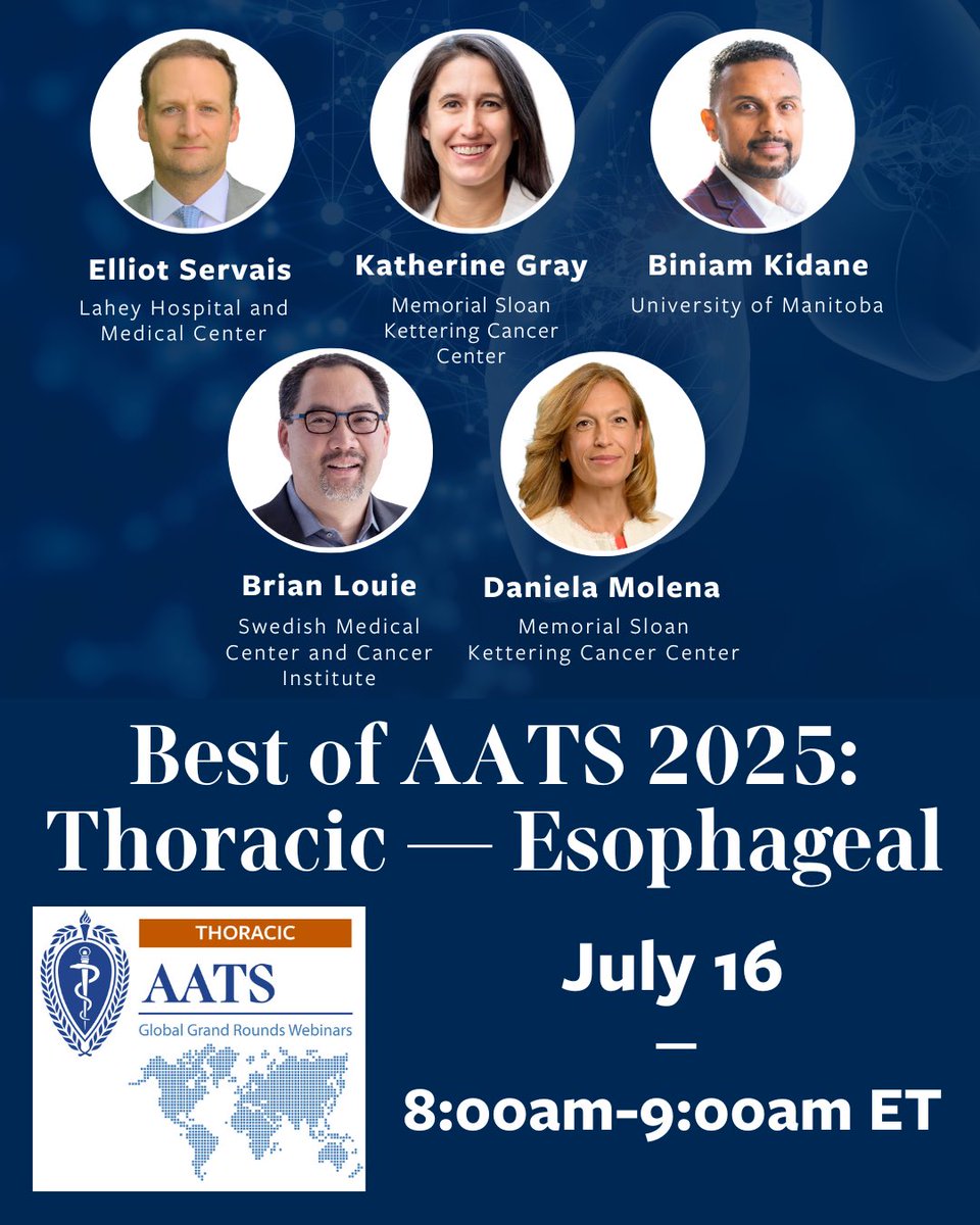 ElliotServaisMD's tweet image. Join us Wednesday, July 16, for “Best of Esophageal” highlights from the @AATSHQ 2025 annual meeting!
aats-org.zoom.us/webinar/regist…