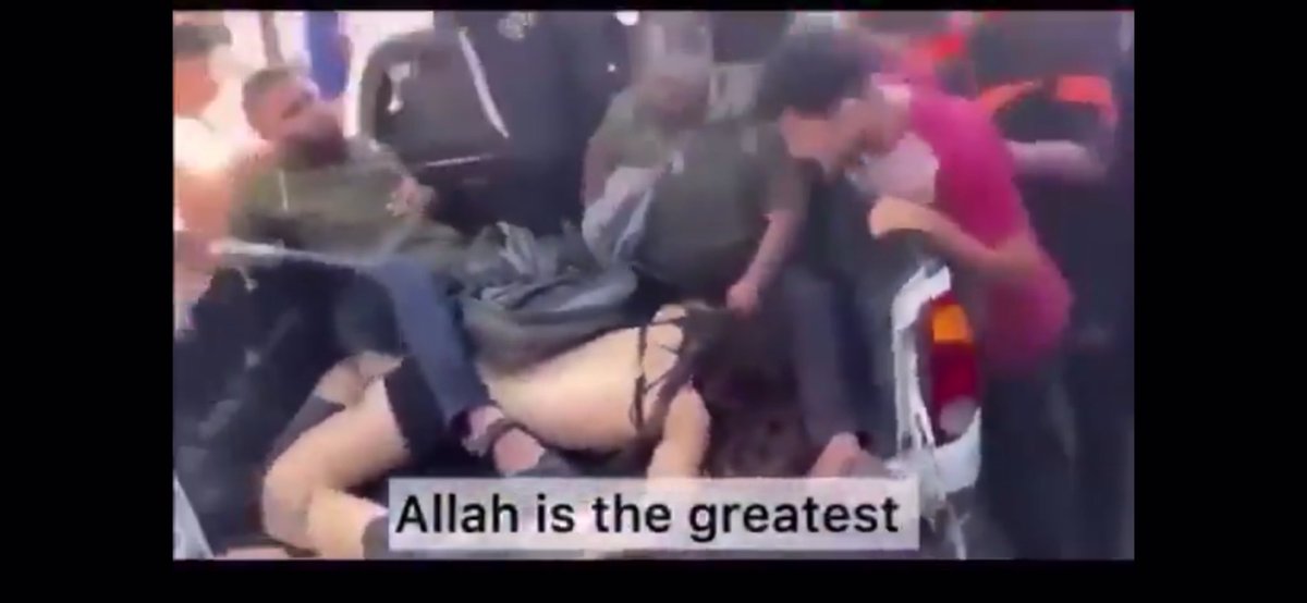 SylkySmoooth's tweet photo. @LouiePa28602400 @hryashetvorobka @VividProwess You’re likely correct, in that those are likely Hamas militants. So Here’s a still shot of civilians jeering over and spitting on the corpse of a young civilian girl from that same day.  Just as culpable IMO https://t.co/eUICAfLqhu