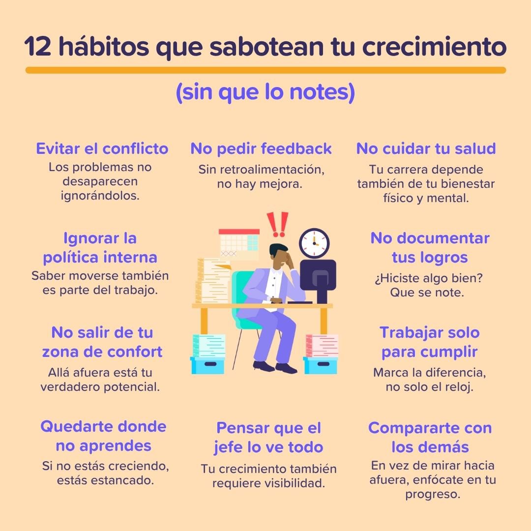 🚫 12 hábitos que sabotean tu crecimiento (sin que lo notes)

A veces no es el entorno.
A veces somos nosotros mismos.

Crecer no es solo trabajar más. Es trabajar mejor y con intención.

#RunaHR #RRHH #recursoshumanos #crecimientoprofesional #desarrollopersonal