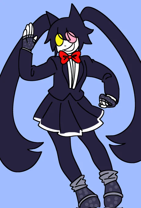 fun fact: it started with me wanting to make a pluey miku (similar to my spamton miku from years ago) but I got inspired from @/koafreedraw's recent designs to triple baka them