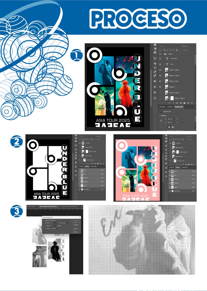 Damari1199649's tweet image. 👕🎶 Diseñé una propuesta gráfica para serigrafía textil inspirada en EVE y su gira 2025 Under Blue.
La pieza central: un collage con imágenes de la gira que captura su esencia visual y musical 💙
#DiseñoTextil #EVE2025 #Serigrafía #CollageCreativo