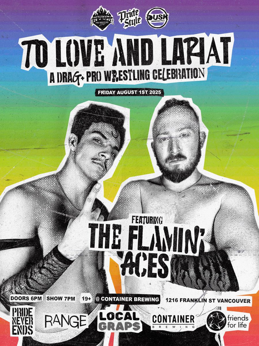 WE COULDN’T WAIT TO BRING THEM BACK!

THE FLAMIN’ ACES!
<a href="/ZayePerez/">Zaye “Playboy” Perez</a> &amp; <a href="/SpencerScottPRO/">Spencer Scott</a> 

✨🌈✨🌈✨🌈✨

FRIDAY AUG 1ST!

<a href="/InvokePWL/">InvokeProWrestling</a> X <a href="/PrideStylePro/">PrideStyle 🖤 Inclusive Pro Wrestling</a> X <a href="/DUSK_ProWres/">DUSK Pro</a> PRESENT…

TO LOVE AND LARIAT:
A DRAG &amp; PRO WRESTLING CELEBRATION

ticketweb.ca/event/to-love-…