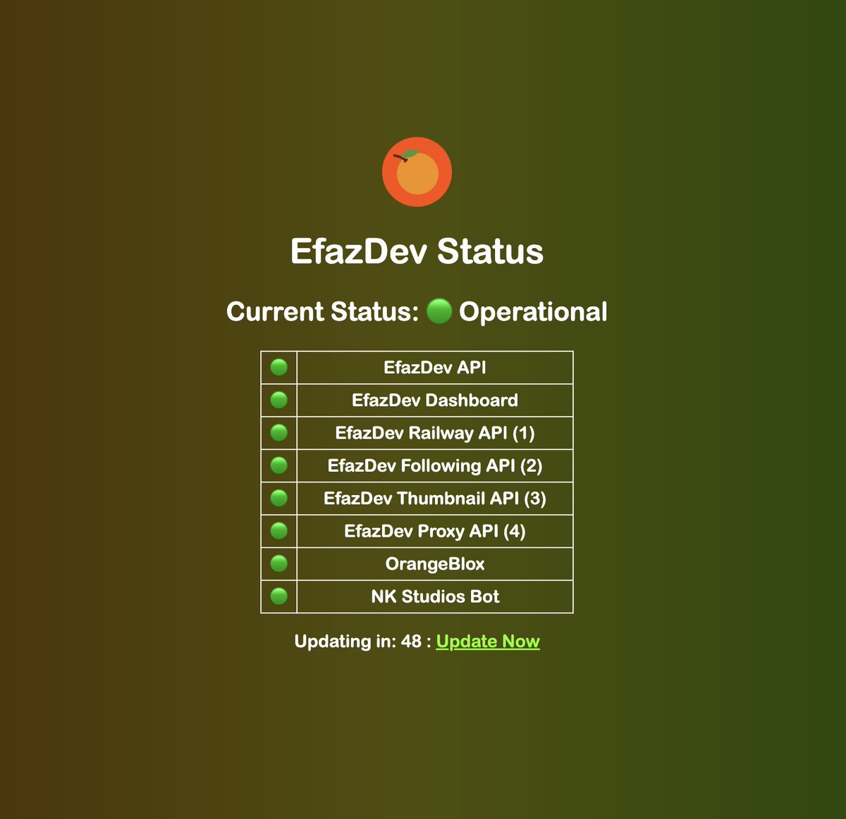 updated status page for all EfazDev apis