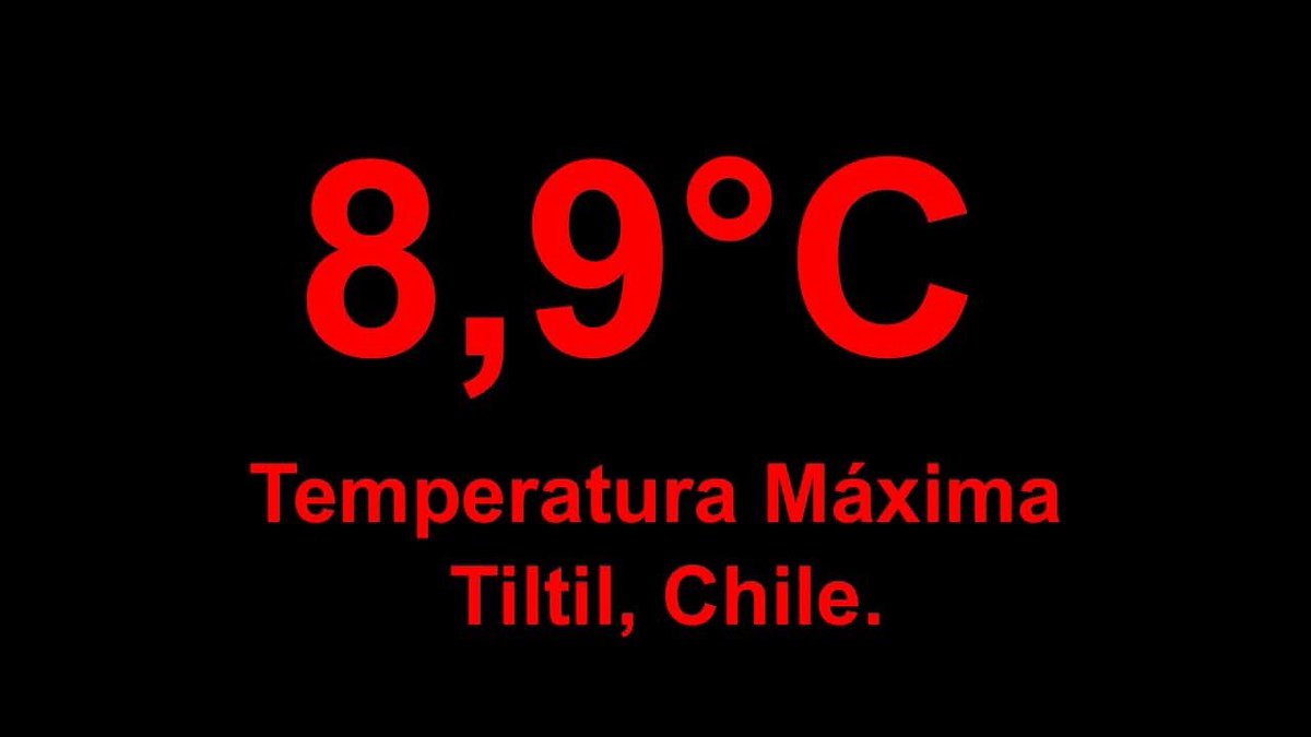 Gonzalo Herrera Agui (@tiltiliano) on Twitter photo Mucho #Frio hoy en #Tiltil la #TemperaturaMáxima 8,9°C Muy pocas veces se registran aquí máximas de un dígito <a href="/RedMeteoA/">Red MeteoAficionada</a> <a href="/cienciaceaza/">CEAZA</a> <a href="/meteoredcl/">Meteored.cl</a> <a href="/meteochile_dmc/">MeteoChile</a> Mucho #Frio hoy en #Tiltil la #TemperaturaMáxima 8,9°C Muy pocas veces se registran aquí máximas de un dígito <a href="/RedMeteoA/">Red MeteoAficionada</a> <a href="/cienciaceaza/">CEAZA</a> <a href="/meteoredcl/">Meteored.cl</a> <a href="/meteochile_dmc/">MeteoChile</a>
