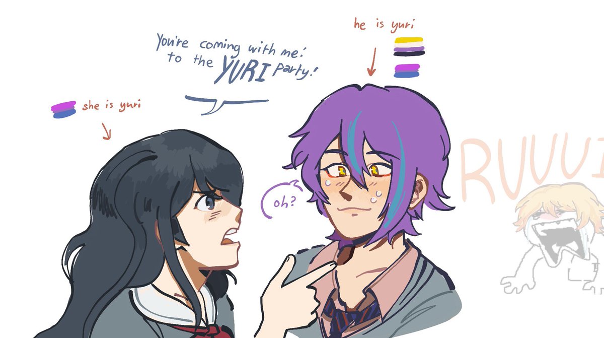 ProjectRonpaS's tweet image. Silly doodles, Saki and Toya sibling moment (actual exchange between our Saki VA and Toya VA)