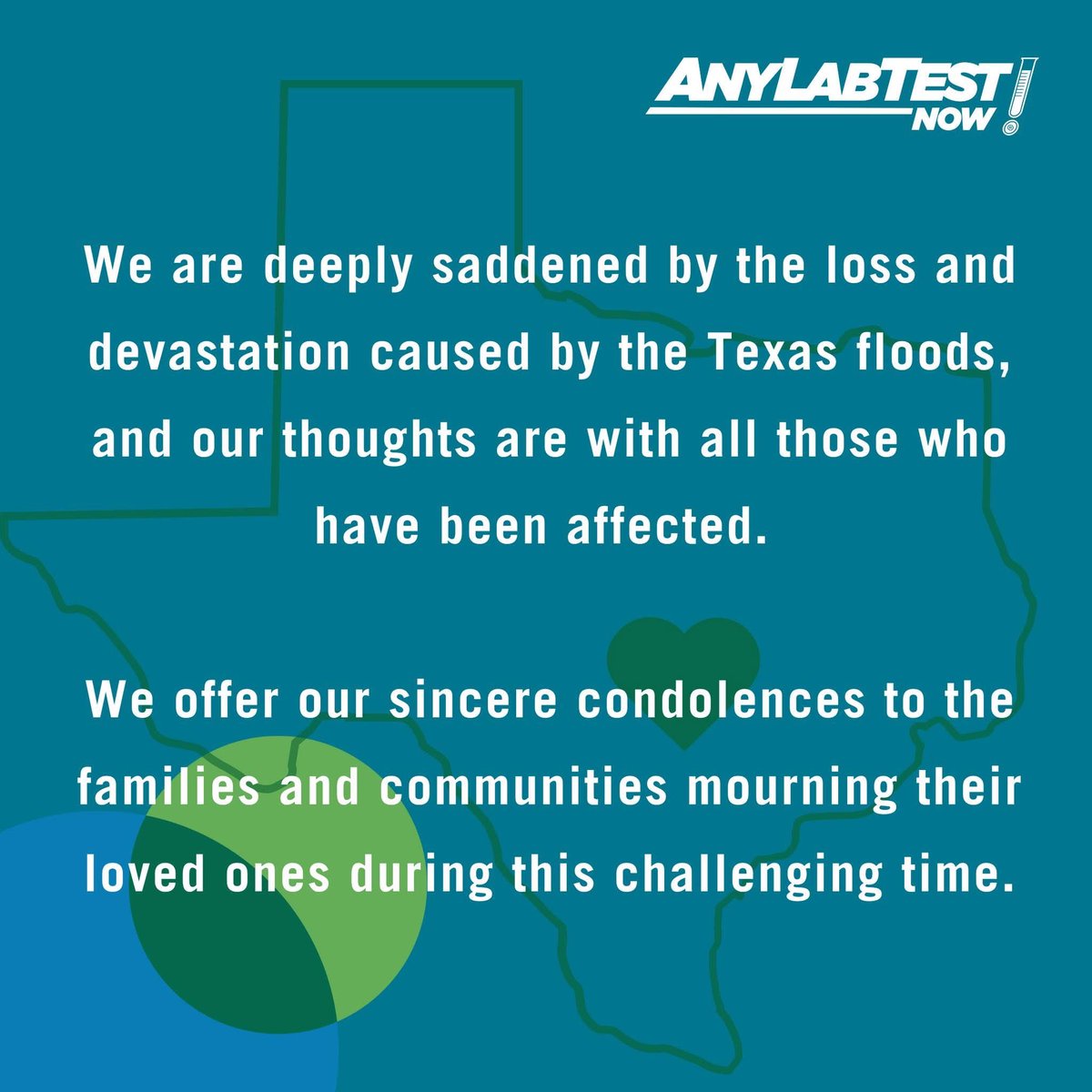 AnyLabTestNowSA's tweet image. Our hearts go out to everyone affected by the Texas flood. We stand with you in this difficult time and extend our deepest condolences to those who have lost loved ones. #TexasStrong #InOurThoughts #AnyLabTestNow