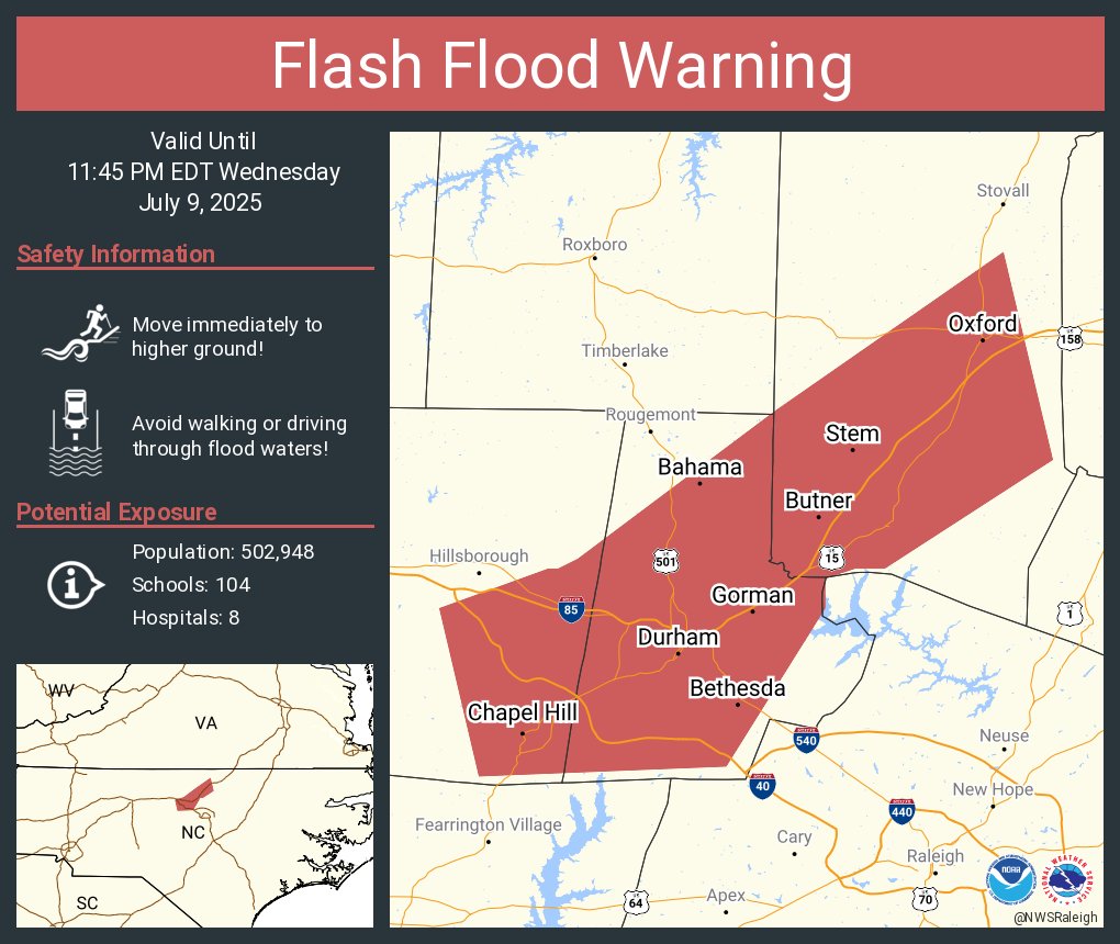Flash Flood Warning including Durham NC, Chapel Hill NC and Carrboro NC ...