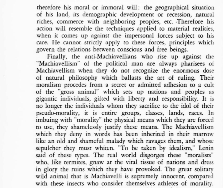 Thomist Marcel de Corte quite nuking anti-machiavellians here.