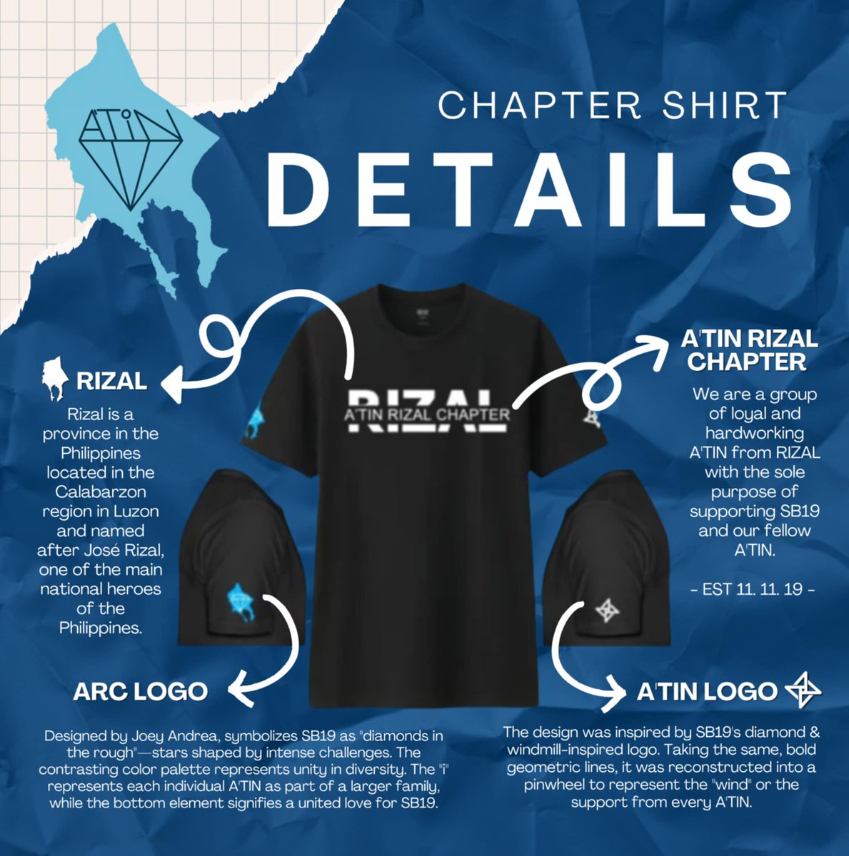 SB19_Rizalenios's tweet photo. 𝗔'𝗧𝗜𝗡 𝗥𝗜𝗭𝗔𝗟 𝗖𝗛𝗔𝗣𝗧𝗘𝗥 𝗦𝗛𝗜𝗥𝗧, CHIBI SHIRT 𝗔𝗡𝗗 𝗧𝗢𝗧𝗘 𝗕𝗔𝗚

Exciting news, A'TIN! Our exclusive CHAPTER SHIRT, CHIBI SHIRT and TOTE BAG are now available again for pre-order! 🙌🏻

𝗣𝗥𝗘-𝗢𝗥𝗗𝗘𝗥 𝗙𝗢𝗥𝗠: 
https://t.co/PqJlsgXeBD

#AtinRizalChapter #SB19 https://t.co/T19Sm2T0MH