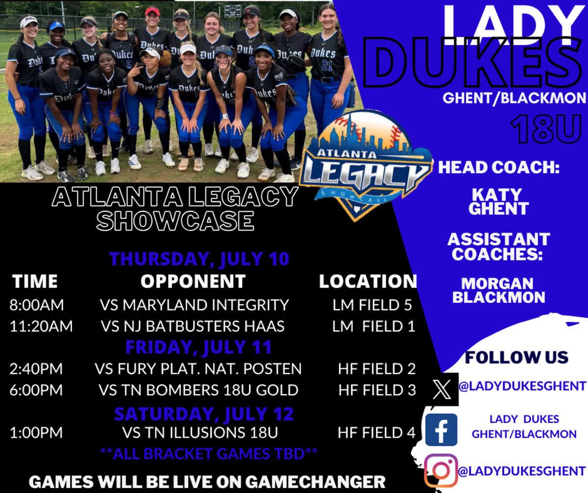 Caylee Ortiz (@caylee_2026) on Twitter photo On the way down to Georgia this weekend to the Atlanta Legacy Showcase! Come check us out <a href="/LadyDukesGhent/">Lady Dukes Ghent/Blackmon 16U</a> <a href="/OhioBobcatSB/">Ohio Softball</a> <a href="/LadyCardsb/">Canfield Lady Cards Softball</a> <a href="/CoastRecruits/">Coast 2 Coast Recruits</a> <a href="/SBRRetweets/">Softball Recruiting Reposts</a> <a href="/YSNLive_com/">YSNLive.com</a> <a href="/BarryUSoftball/">Barry University Softball</a> <a href="/ErskineSoftball/">Erskine Softball</a> On the way down to Georgia this weekend to the Atlanta Legacy Showcase! Come check us out <a href="/LadyDukesGhent/">Lady Dukes Ghent/Blackmon 16U</a> <a href="/OhioBobcatSB/">Ohio Softball</a> <a href="/LadyCardsb/">Canfield Lady Cards Softball</a> <a href="/CoastRecruits/">Coast 2 Coast Recruits</a> <a href="/SBRRetweets/">Softball Recruiting Reposts</a> <a href="/YSNLive_com/">YSNLive.com</a> <a href="/BarryUSoftball/">Barry University Softball</a> <a href="/ErskineSoftball/">Erskine Softball</a>