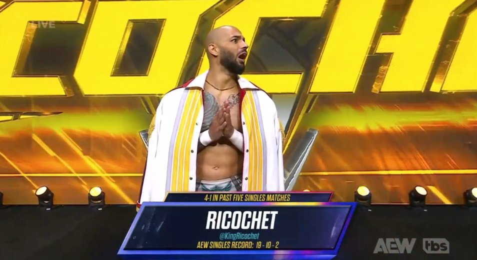 SKWrestling_'s tweet photo. Ricochet takes on Blake Christian next.
#AEWDynamite https://t.co/eachsoLXmM