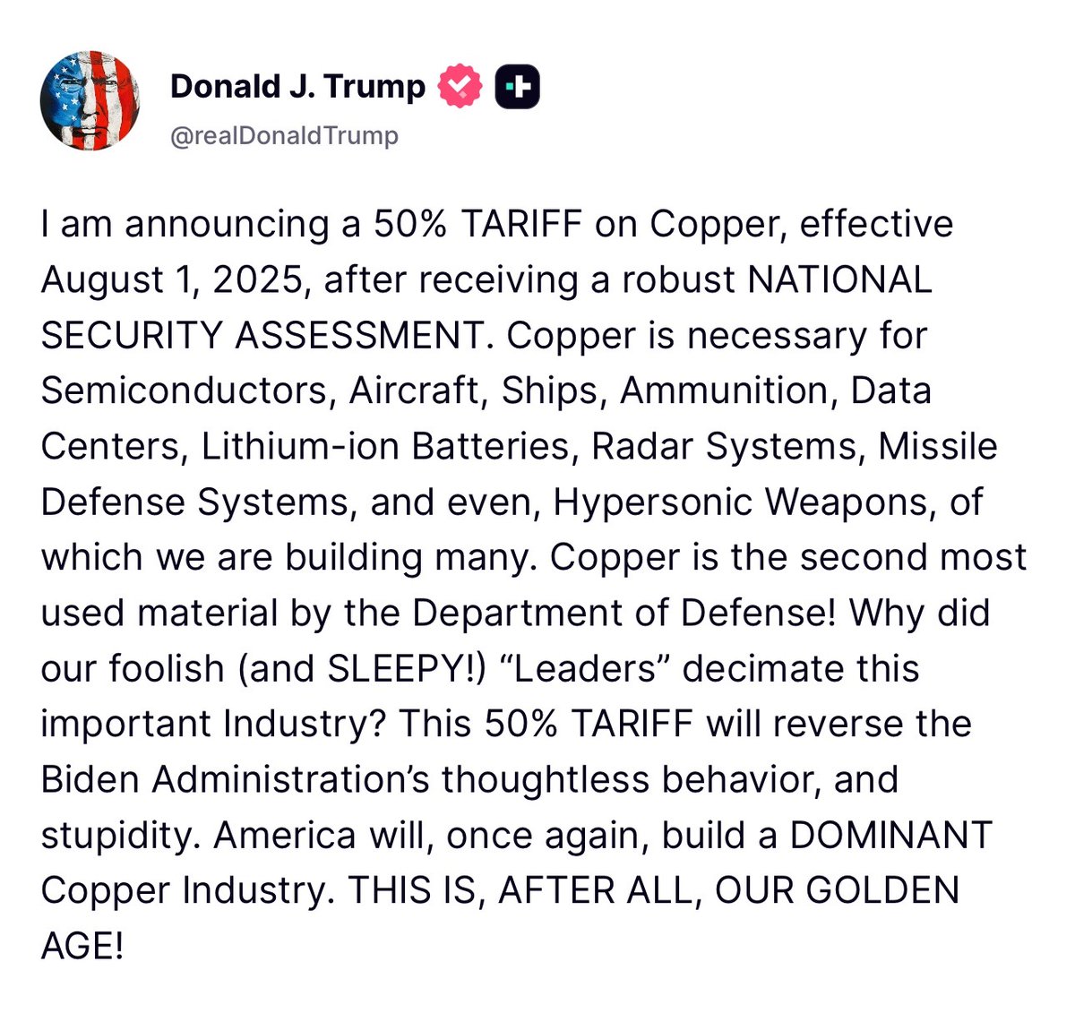 kate_p45's tweet image. President Trump announcing a 50% TARIFF on COPPER. Huge for American Copper.
For years American companies suffered because of foreign trade deals and CHINA.
Golden Age is coming to America. 🇺🇸
Oh, and another reminder that if Thomas Massie and Rand Paul had their way, foreign…
