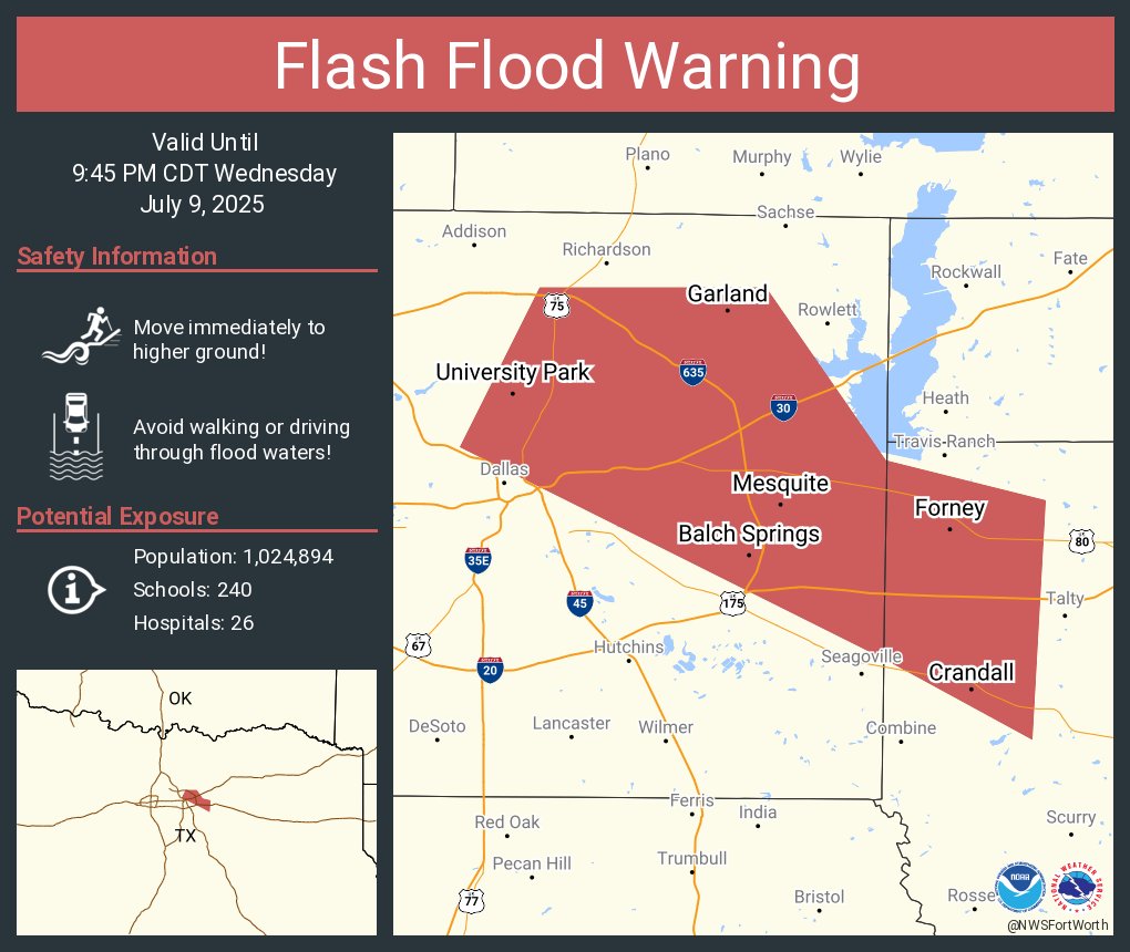 Flash Flood Warning including Garland TX, Mesquite TX and  Balch Springs TX until 9:45 PM CDT