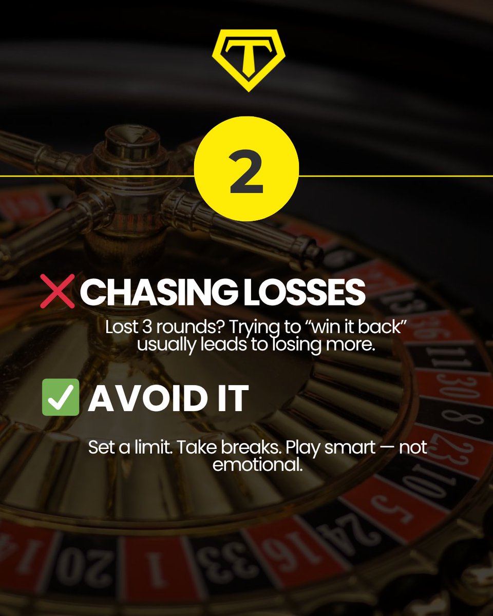 __supertracker's tweet image. 🎡 New to the wheel?
Avoid these 3 rookie mistakes:
1️⃣ All-in bets = big regret
2️⃣ Chasing losses = bigger losses
3️⃣ No strategy = no wins
🧠 Play smart. Win better.
#CasinoTips #WheelGame #BeginnerMistakes #Uvamayu