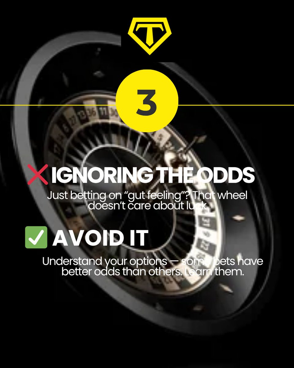 __supertracker's tweet image. 🎡 New to the wheel?
Avoid these 3 rookie mistakes:
1️⃣ All-in bets = big regret
2️⃣ Chasing losses = bigger losses
3️⃣ No strategy = no wins
🧠 Play smart. Win better.
#CasinoTips #WheelGame #BeginnerMistakes #Uvamayu
