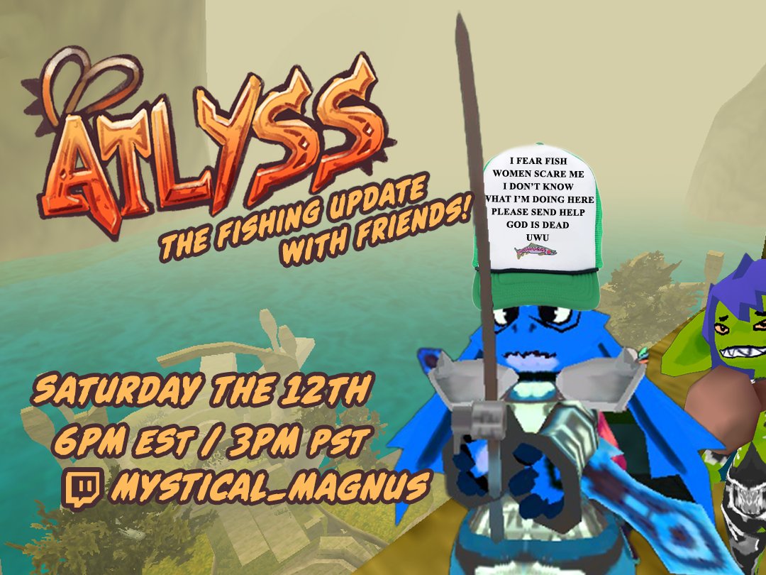MagnusTheMagus's tweet photo. This Saturday, I'm hosting an Update Party on Atlyss for my friends! Come hang out as we go fishing, explore new zones, and maybe some PvP >:3 (And thank you @KrayshKast for this beautiful image!)
#Atlyss https://t.co/mhhiGeqZrt