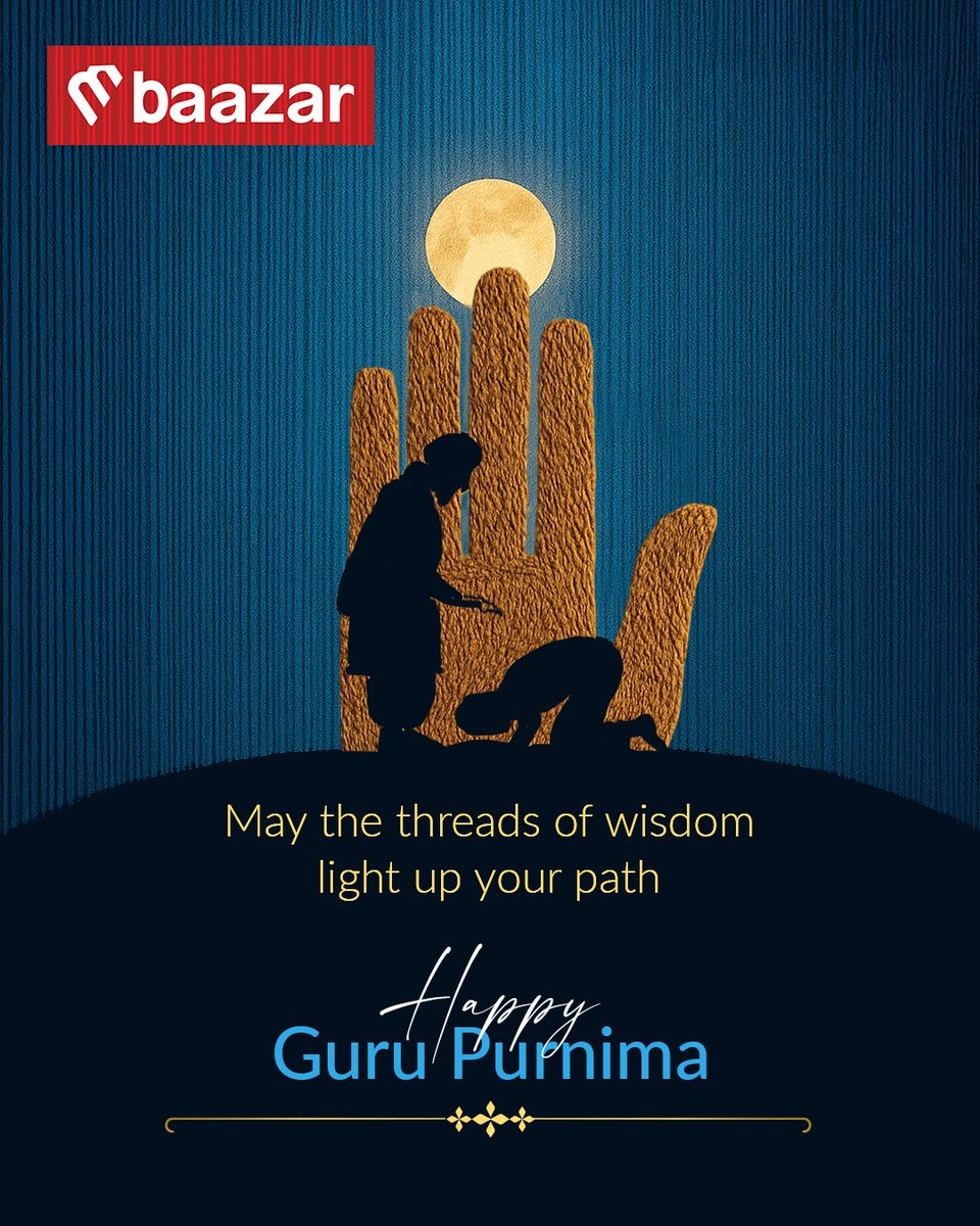 Metroretail's tweet image. On this auspicious moment, may the threads of wisdom and light weave a path of grace and success in your life.

M Baazar wishes you a happy Guru Purnima!

#GuruPurnima #ThreadsOfLight #WisdomAndGrace #MBaazar #MyBaazarMBaazar