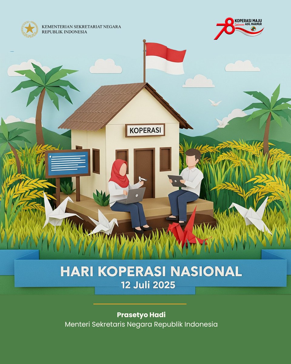 Selamat Hari Koperasi Nasional, #SobatSetneg!

Koperasi adalah soko guru perekonomian nasional yang menggerakkan potensi ekonomi rakyat dan mendorong pemerataan kesejahteraan. Dari desa hingga kota, koperasi hadir sebagai kekuatan ekonomi rakyat.🏛️✨

Koperasi Maju, Indonesia