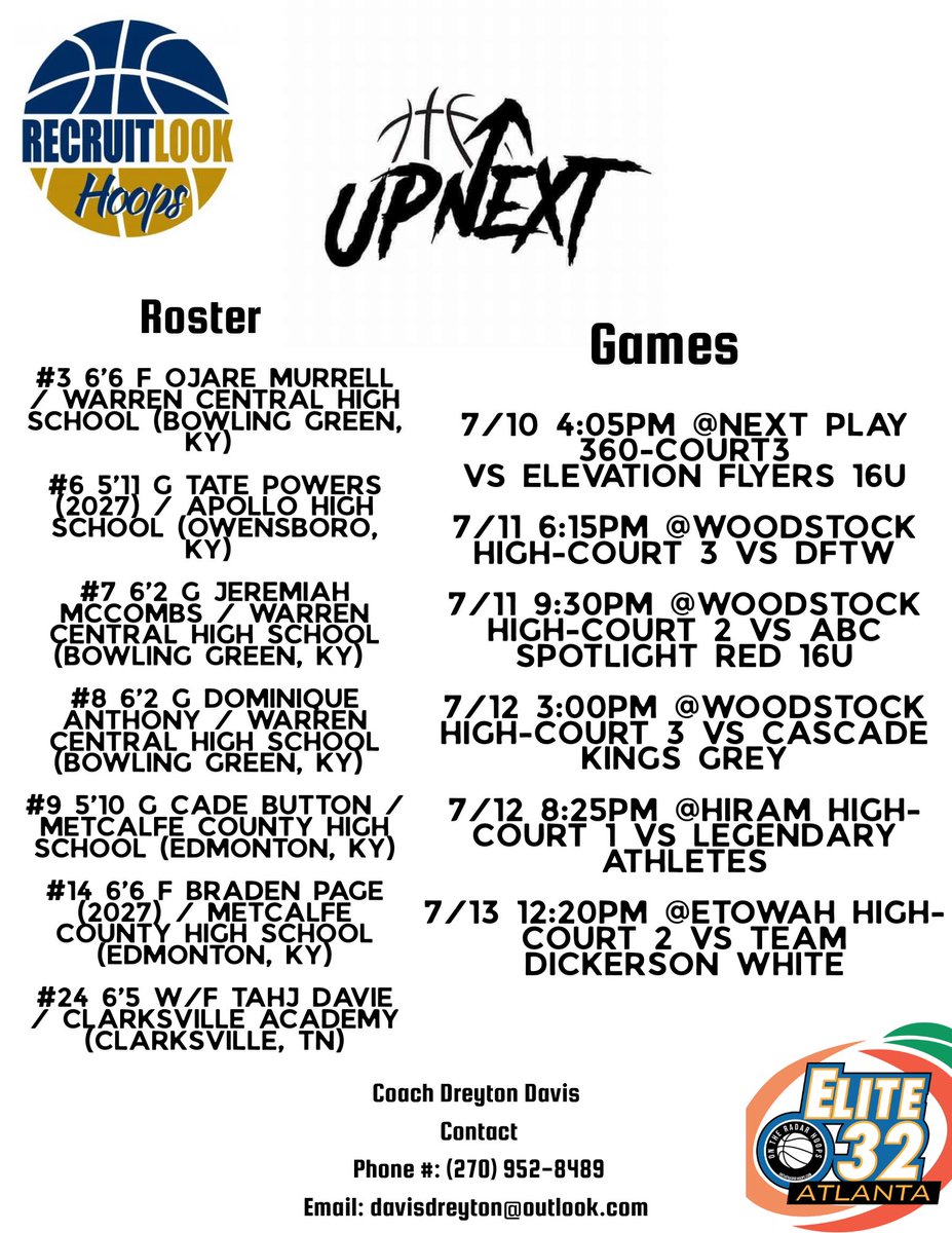 Roster &amp; schedule for the weekend Elite 32 Live Period event in Atlanta. 

College coaches, we have some guys that compete at a high level!

🔵⚪️

#HeartOverHype
#ItsOnlyUs
