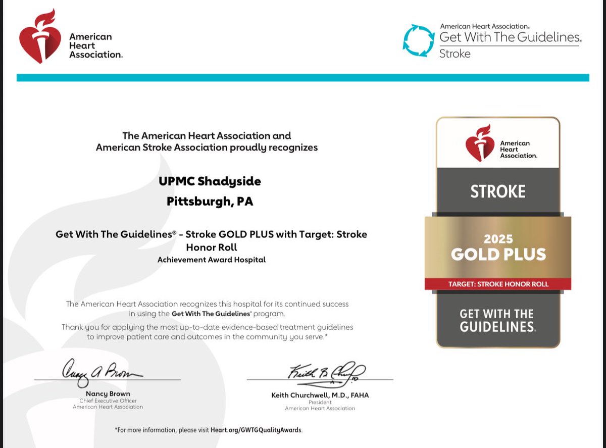 Congratulations to the stroke champions at UPMC Shadyside for your quality award! Keep up the hard work! <a href="/PittNeurology/">Pitt Neurology</a> <a href="/UPMCnews/">UPMC</a>