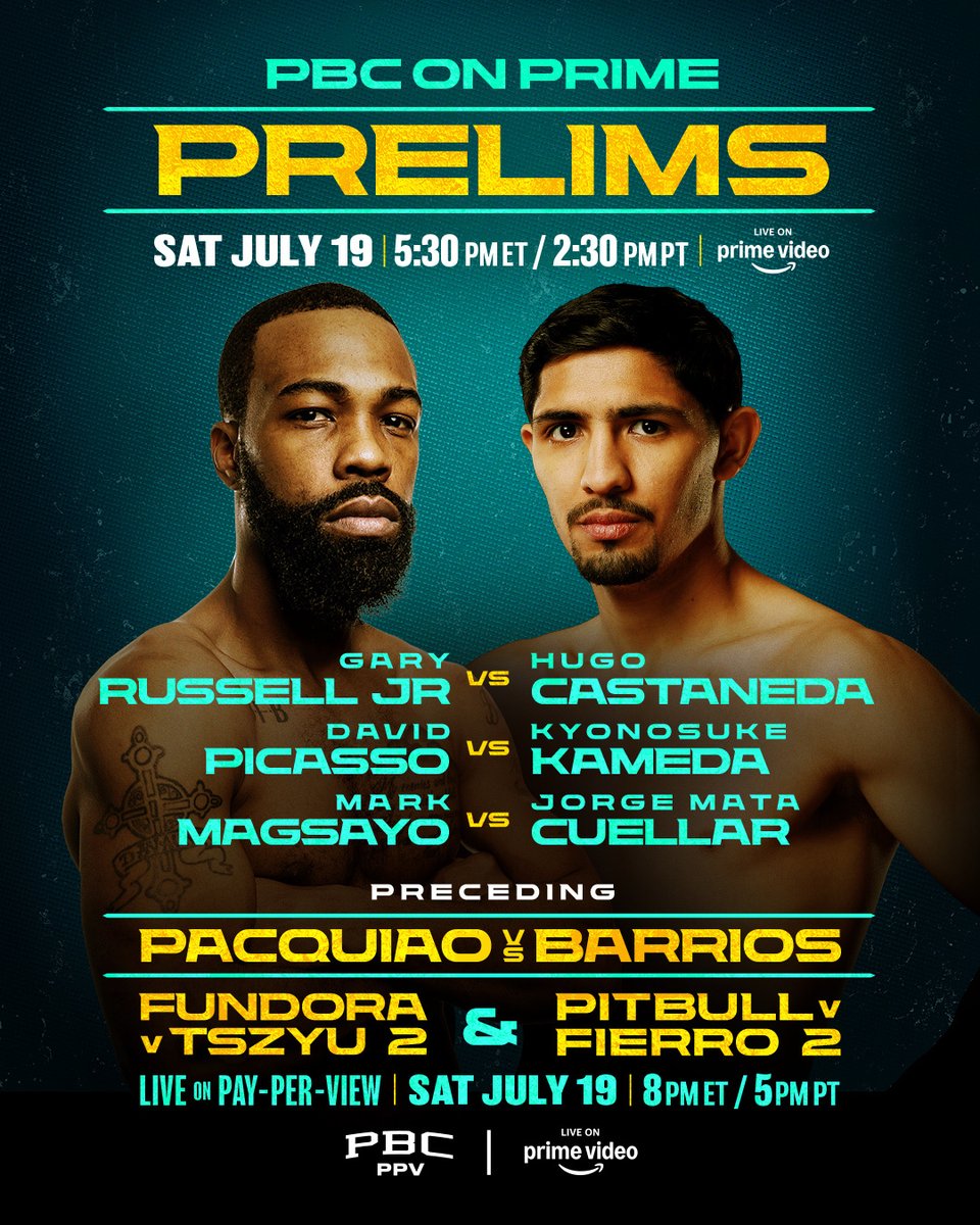 Premier Boxing Champions (@premierboxing) on Twitter photo 🗣️ <a href="/mrgaryrusselljr/">Mr. Gary Russell Jr.</a>, <a href="/ReyDavidPicasso/">David Picasso</a>, and <a href="/markmagsayo_MMM/">Mark Magnifico Magsayo</a> from our stacked #PacquiaoBarrios Prelims on July 19th had THIS to say during today's Virtual Press Conference.
🥊 Russell vs Castaneda
🥊 Picasso vs Kameda
🥊 Magsayo vs Cuellar 🗣️ <a href="/mrgaryrusselljr/">Mr. Gary Russell Jr.</a>, <a href="/ReyDavidPicasso/">David Picasso</a>, and <a href="/markmagsayo_MMM/">Mark Magnifico Magsayo</a> from our stacked #PacquiaoBarrios Prelims on July 19th had THIS to say during today's Virtual Press Conference.
🥊 Russell vs Castaneda
🥊 Picasso vs Kameda
🥊 Magsayo vs Cuellar