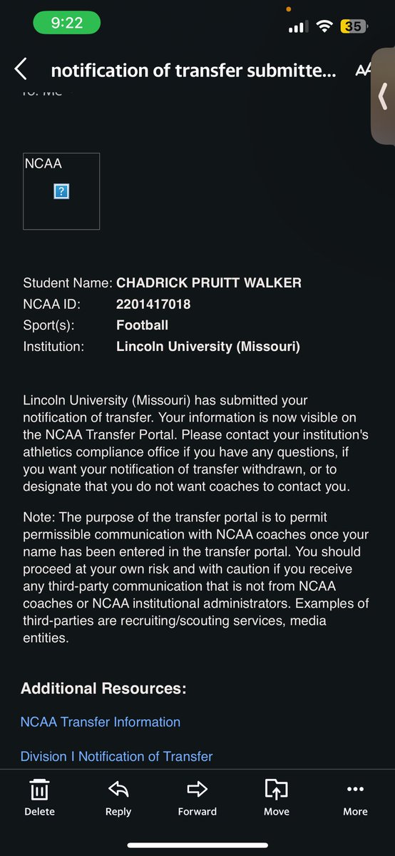 My name is officially in the NCAA Transfer Portal.

I am enrolled and will be graduating from Coffeyville Community College this December and looking for my HOME with 2-3 years left eligibility.

6’4 185lbs DB
#RavenUp🩸🐦‍⬛
<a href="/Red_Raven_FB/">Coffeyville Football</a> <a href="/JUCOFFrenzy/">JUCO Football Frenzy</a> <a href="/JuCoFootballACE/">JuCo Football Forer</a>