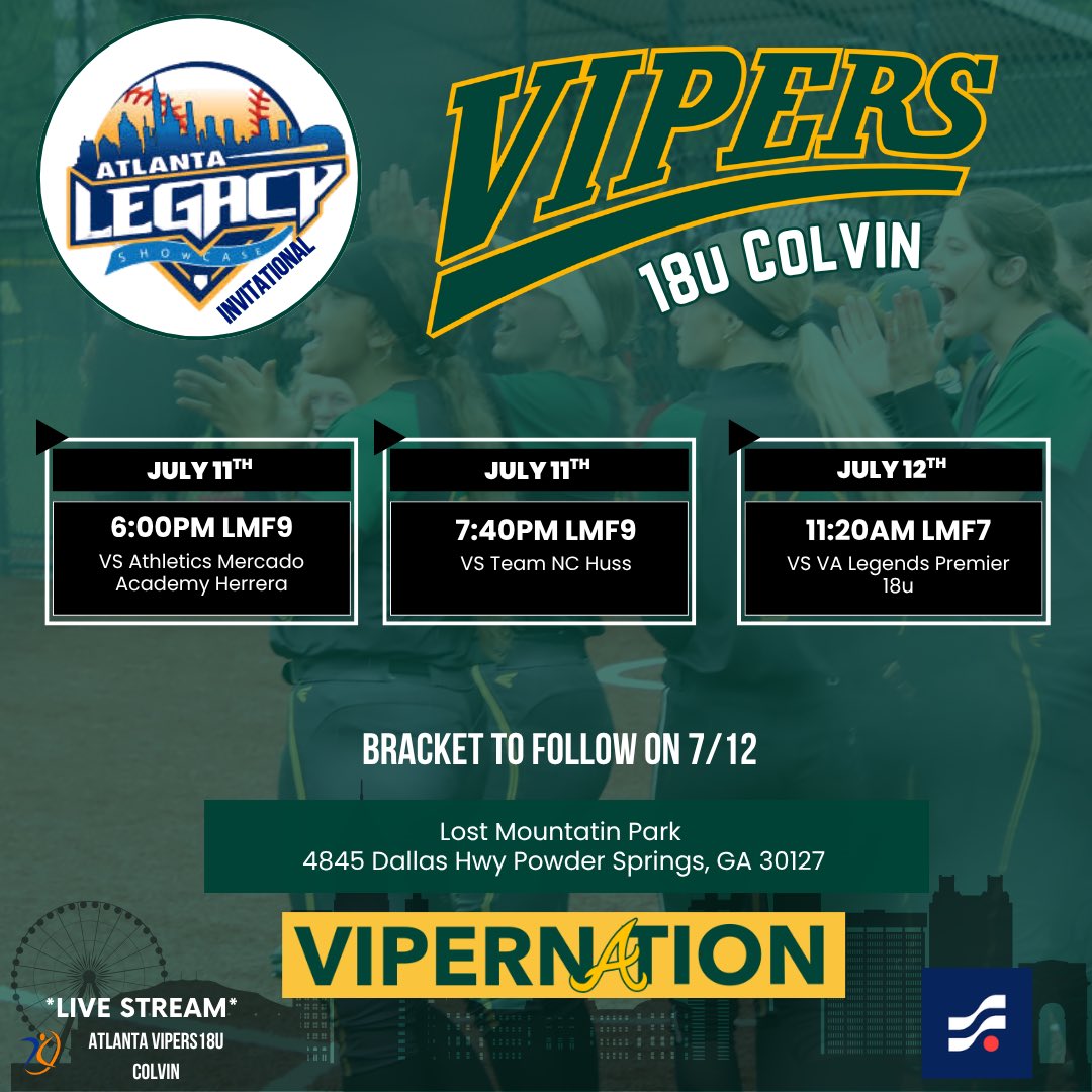 LLGUprisingGA's tweet photo. Girls heading to Legacy Invite this weekend at Lost Mountain!! Let’s finish this season strong!!! 🐍

@thevipernation @spatte1108 @ExtraInningSB @LineDsoftball @TopPreps @ImpactRetweets @Los_Stuff @CoastRecruits
@IHartFastpitch @SBRRetweets @AGLSoftball https://t.co/uQL4TH7wAt