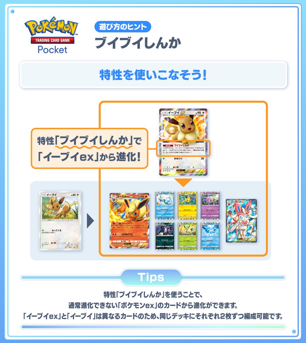 遊び方のヒント：ブイブイしんか】 みなさん、「イーブイex」のカード
