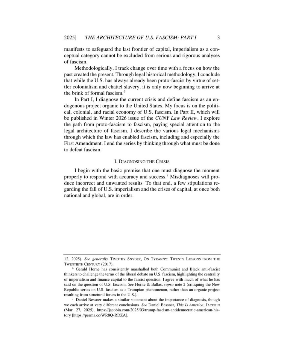 My latest. Part I of a 2-part series on US fascism. "I argue that fascism is attendant to the fall of imperialism, which is produced by intractable crises of capital. Thus, domination is not the defining feature of fascism...."
cunylawreview.org/the-architectu…