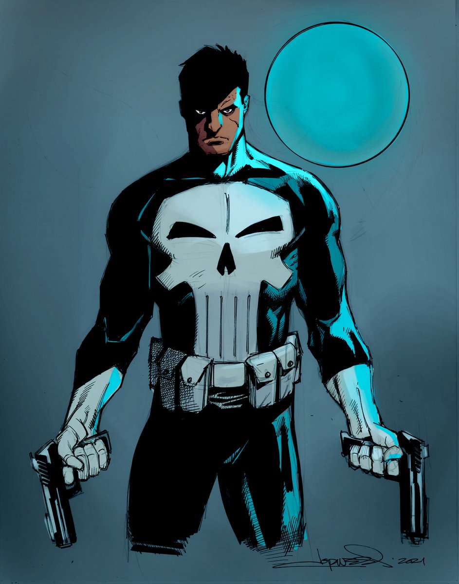 golemwulf's tweet image. Just for fun I decided to practice coloring this amazing sketch of #Punisher by @aaronlopresti. I did the colors in Clip Studio Paint. I hope I did it justice.