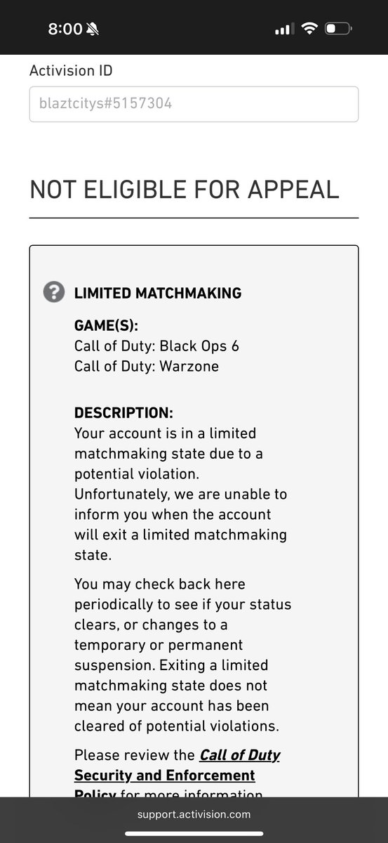 Blazt's tweet photo. Ex CWL/CDL Pro, Been playing in activision funded tournaments for years and currently am in a “whitelisted” lobby for WSOW qualifiers yet I’m still getting banned for a week for suspicious activities. Also representing @100Thieves for Warzone!! FIX THIS PLEASE! @RavenSoftware https://t.co/QqH7htRANA