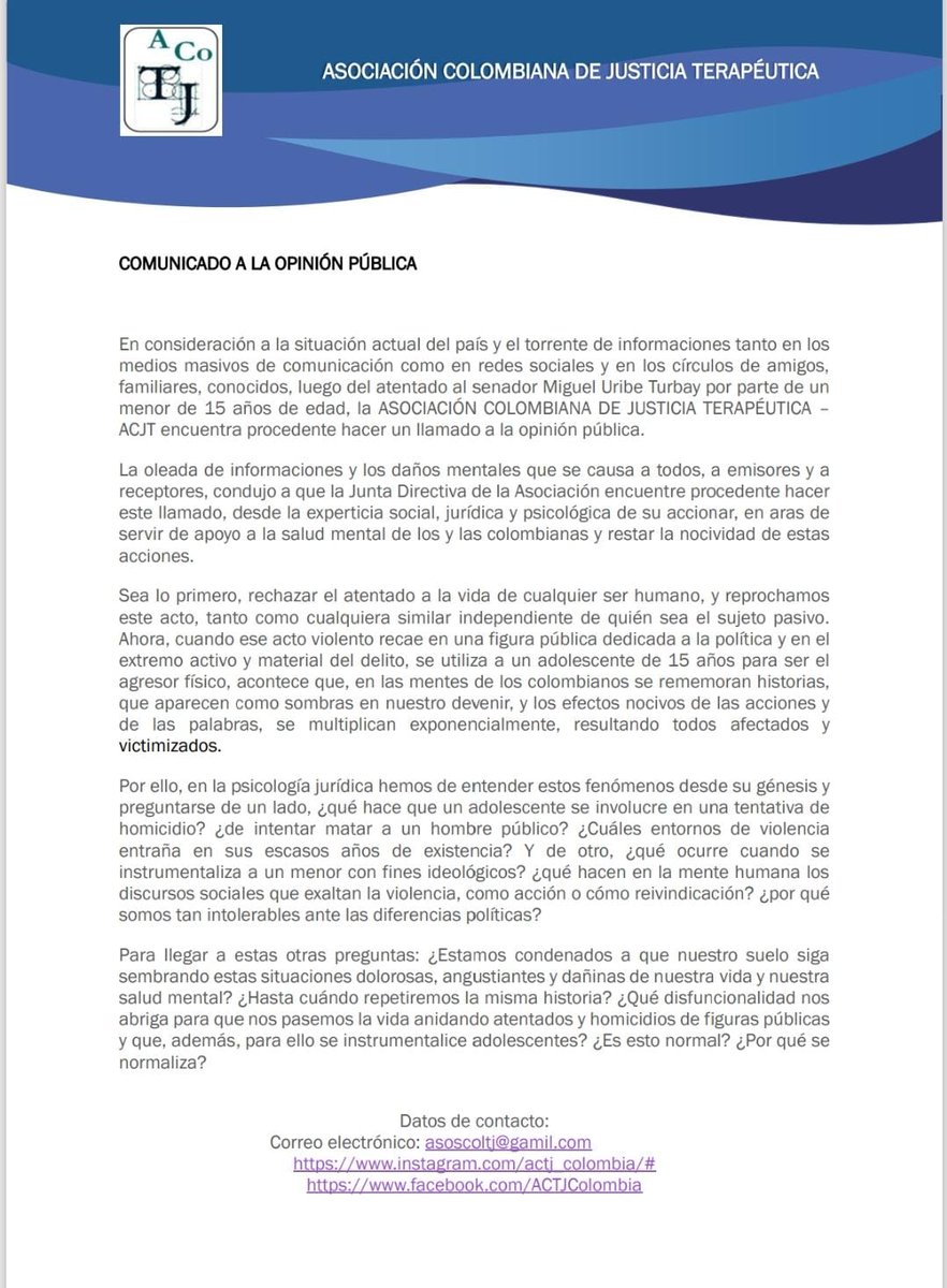 ACTJ_Colombia's tweet photo. Comunicado a la opinión pública.
@clauserji @LuzStellaACC7 @Psjuridericka https://t.co/WHVq0dLrBe