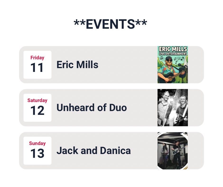 The line up this week! 🍻🎸