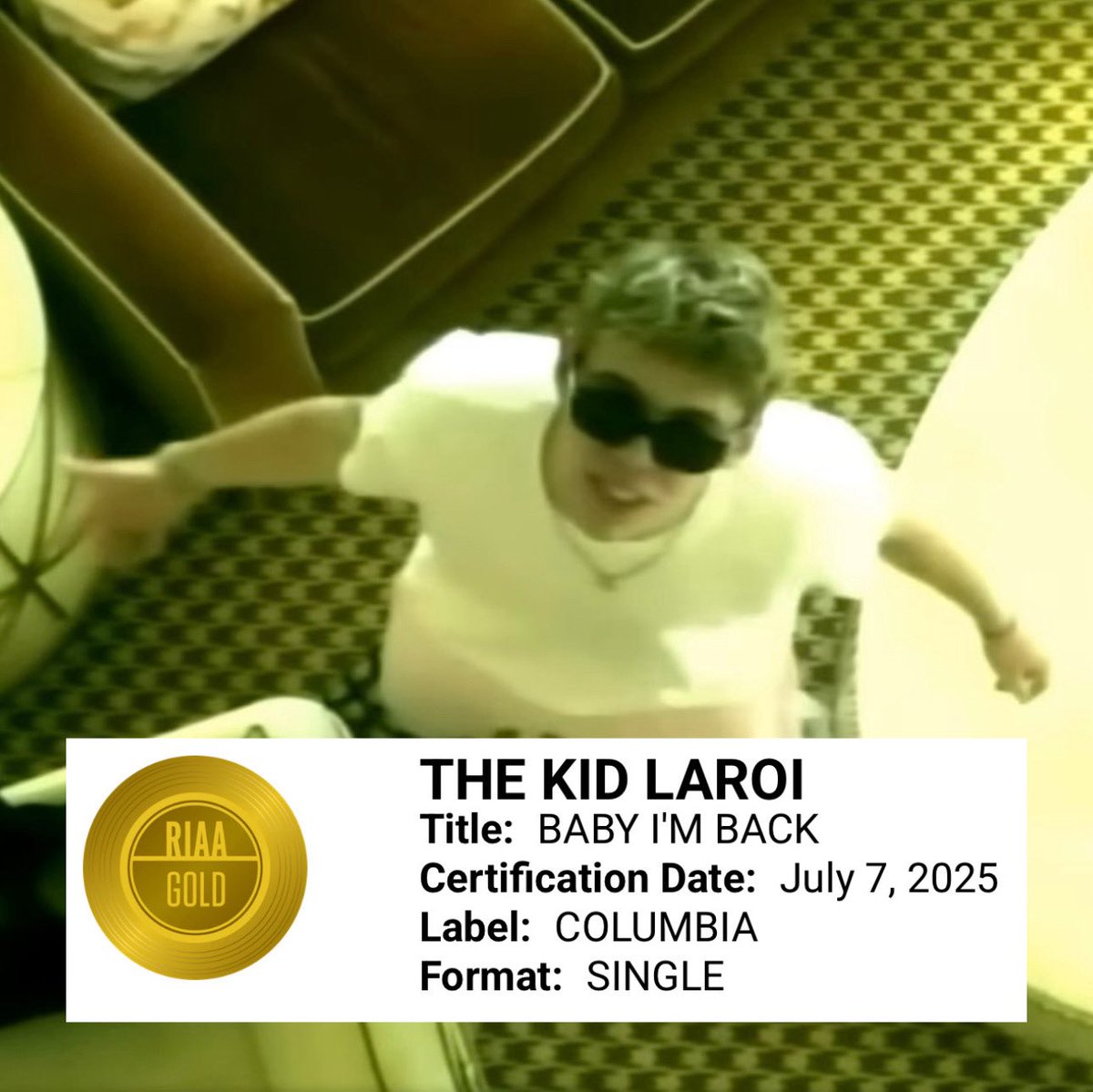 thekidlaroii's tweet photo. “BABY I’M BACK” is now certified GOLD! https://t.co/1AzSKgdfLP