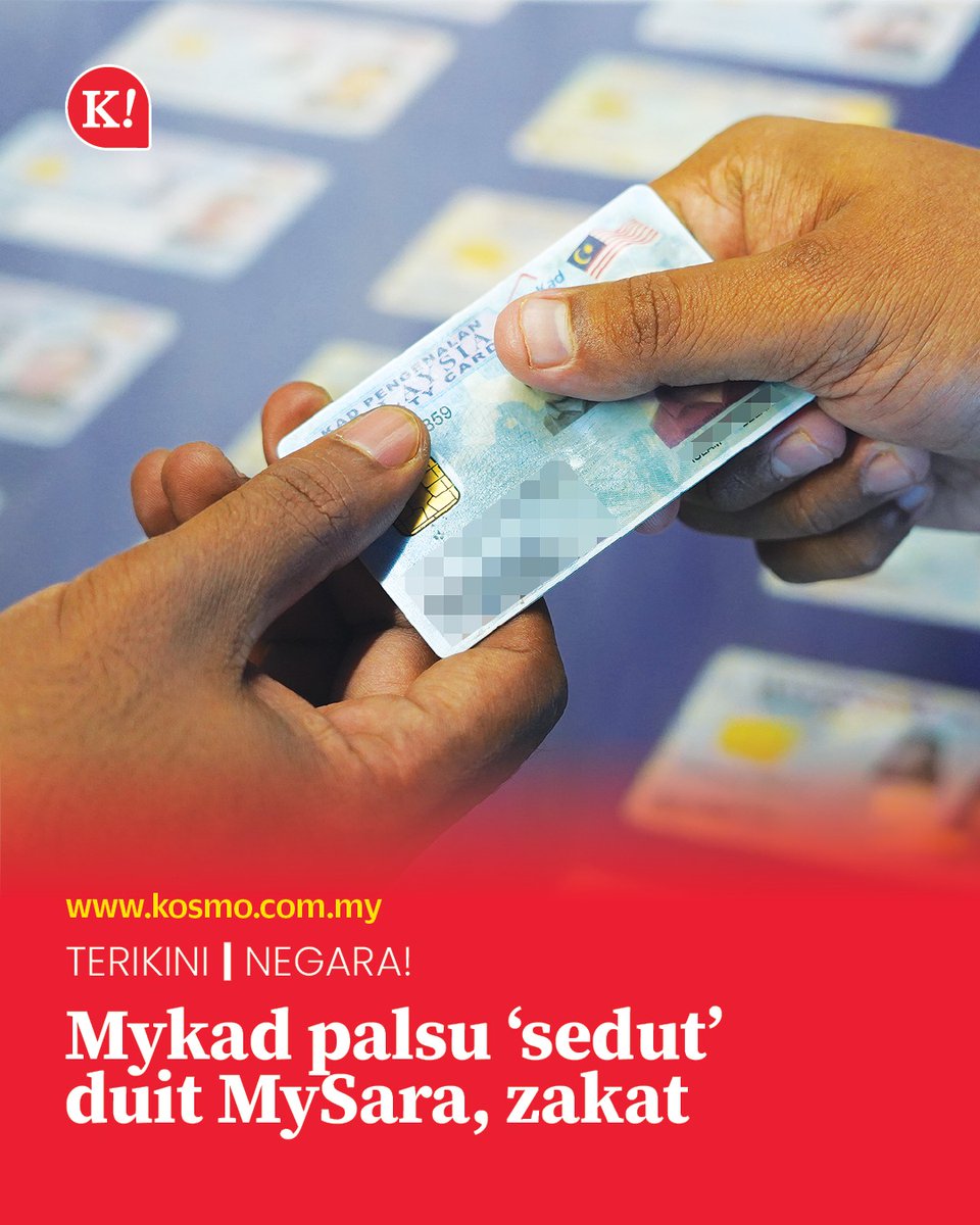 Warga asing yang membeli MyKad palsu daripada sindiket dengan harga sehingga RM10,000 sekeping turut menggunakan kad pengenalan itu untuk mendapatkan zakat dan pelbagai jenis bantuan kerajaan.

kosmo.com.my/2025/07/10/myk…