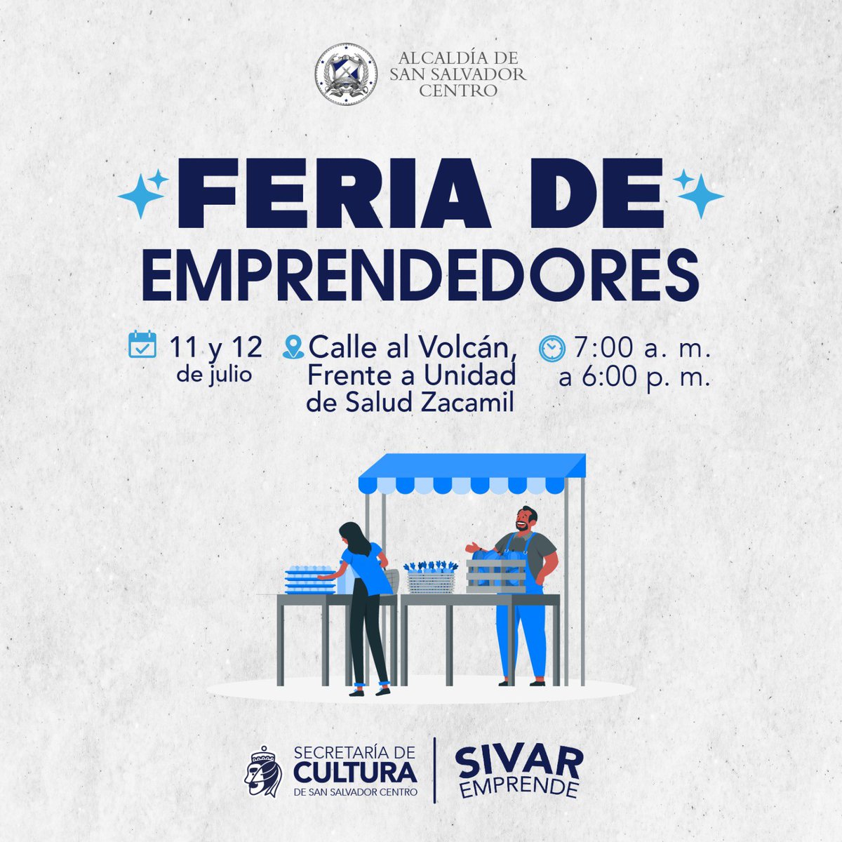 🛍️✨ Ven a apoyar a los emprendedores de San Salvador 🇸🇻

Desde mañana jueves hasta el domingo, descubrí productos únicos, sabores deliciosos y mucho talento local. 🍔🎨💡

📸 Mirá las imágenes para más información sobre horarios y ubicación.