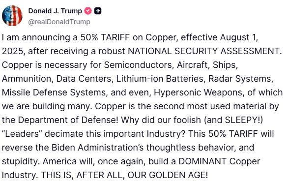 Donald J. Trump Truth Social 07.09.25 08:29 PM EST