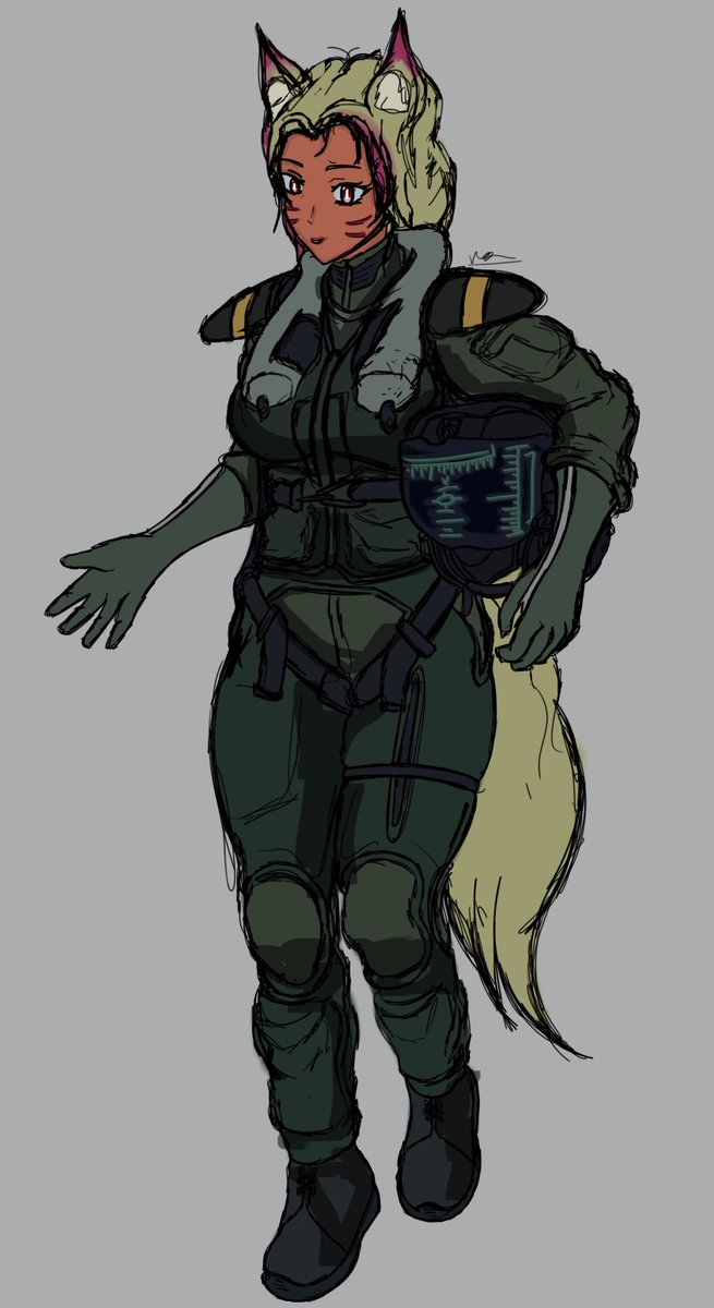 Waifu_Vega's tweet image. Foxgirl pilot, yeah I may draw more of fluffy tail soon:tm:, that or cow woman