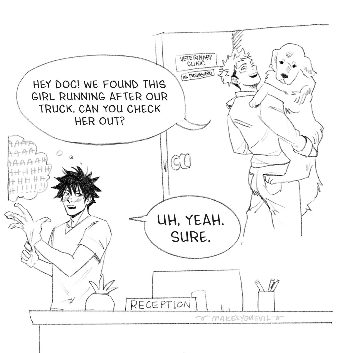 makesyouevil's tweet image. happy belated day 1 #ITFSWeek2025 🌻 vet x firefighter dynamic is so very perfect for them !! #itafushi
