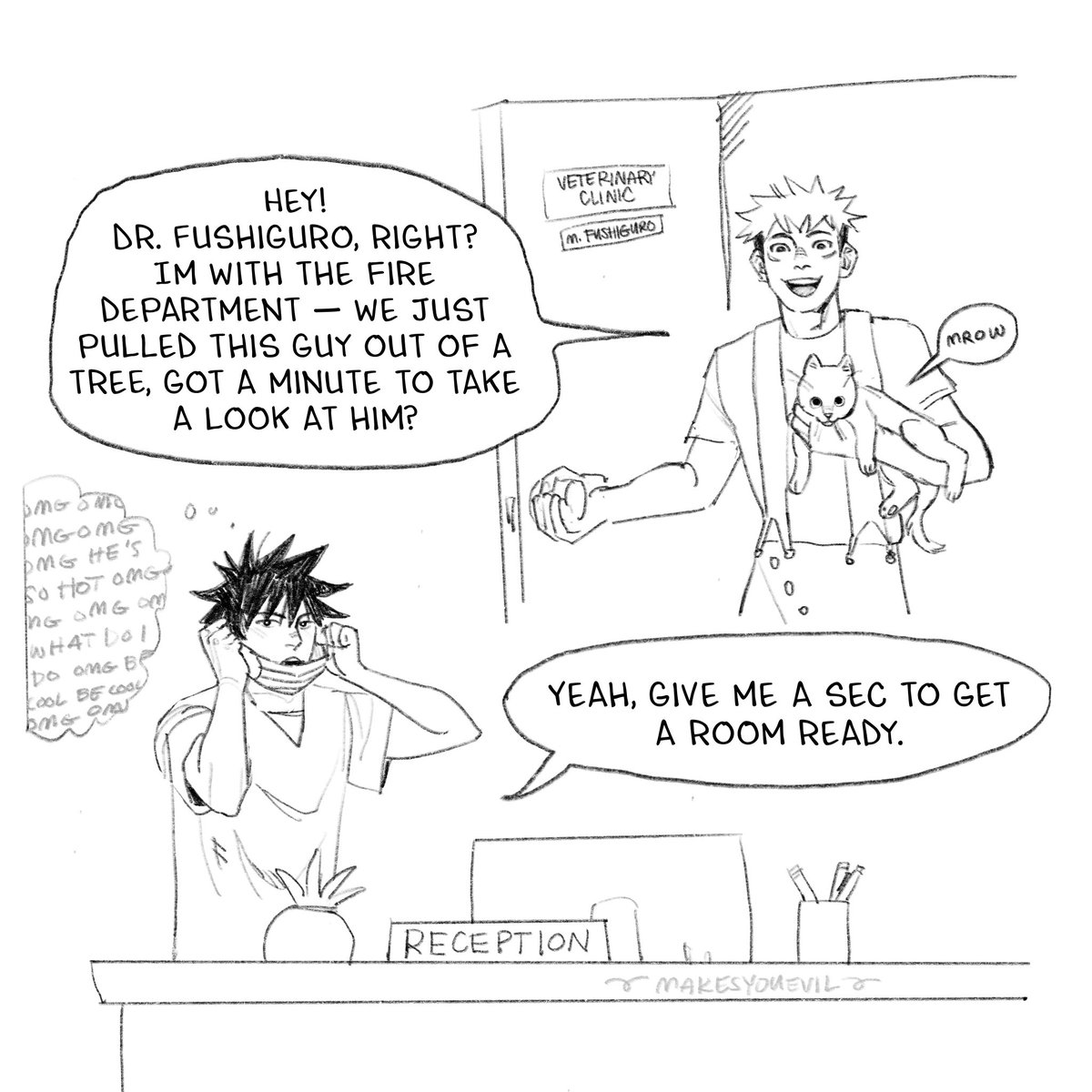 makesyouevil's tweet image. happy belated day 1 #ITFSWeek2025 🌻 vet x firefighter dynamic is so very perfect for them !! #itafushi
