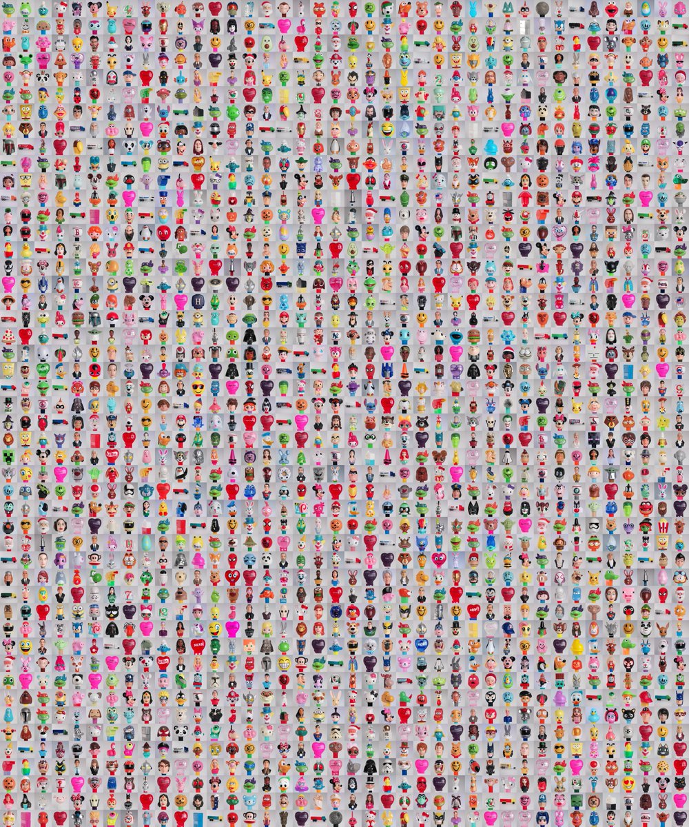 jasoa's tweet image. So I've captured ~2000 dispensers with my custom PEZ scanner and decided to start messing around with the data.  Here's 1920 of them in random order in a single image.  No clue if X will display the whole 4000x4800 image.
