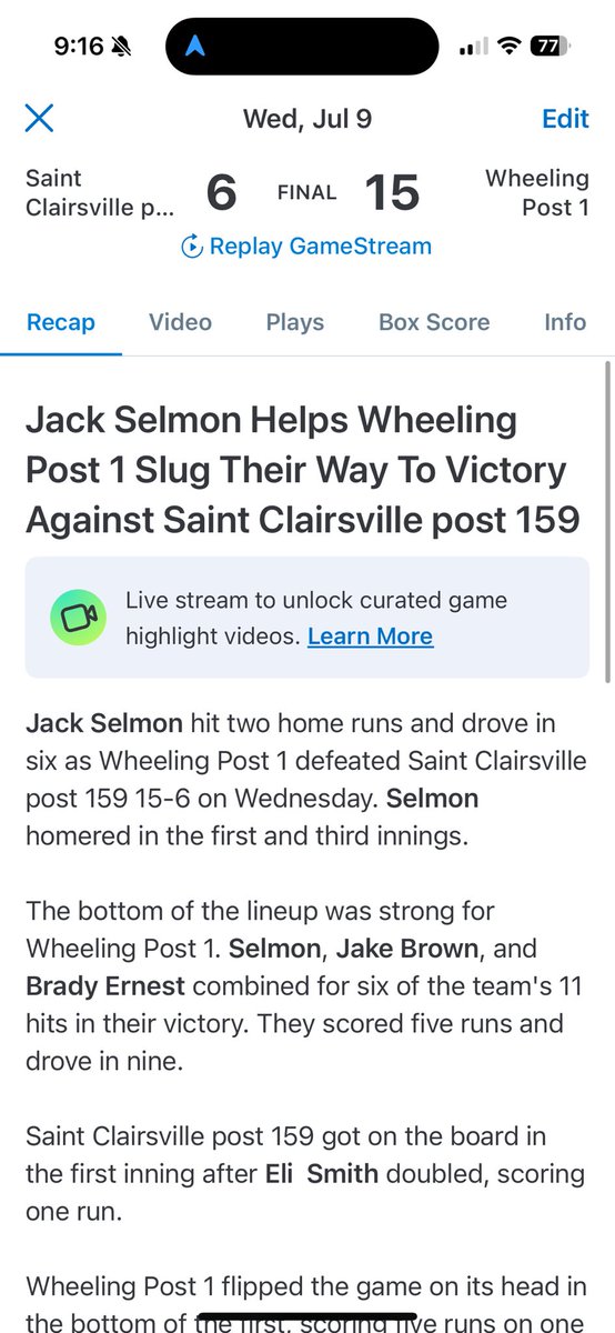 Wheeling Post 1 Baseball tweet media