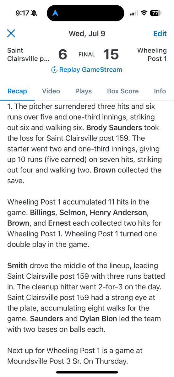 Wheeling Post 1 Baseball tweet media