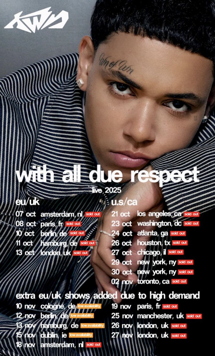 Final tickets available for Cologne, Berlin, Hamburg 🇩🇪 &amp; Dublin 🇮🇪! 

Bumbaholes, this is your LAST chance to catch Kwn live in Europe this year! No extra European dates will be added — once they’re gone, they’re GONE. Don’t sleep. 🫵🏼🤍

🎫 Tickets here: wnway.xyz/tour