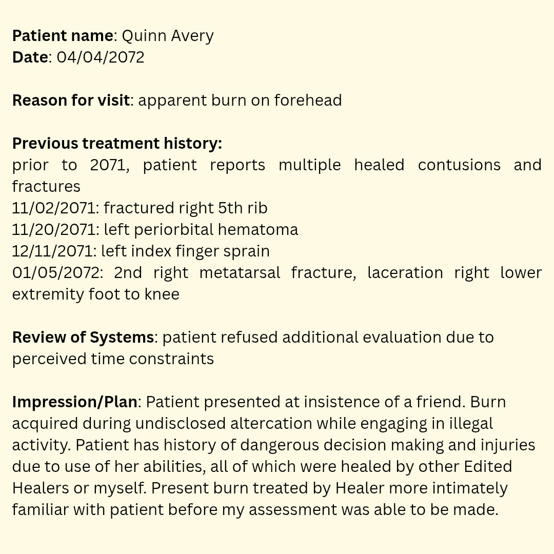 whitdwrites's tweet photo. THE EDITED 85,000 words...my MC's chart note following her visit to Medical after the midpoint.
#UnhingedPit #sf #a #q #writingcommunity https://t.co/179kwPSenb