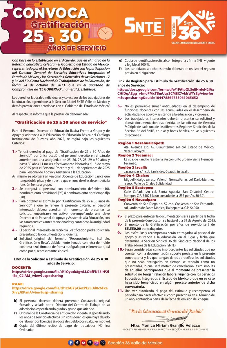 🟠 En congruencia con el compromiso de garantizar los derechos laborales y salariales de los agremiados, así como reconocer su labor en el servicio educativo, la 𝙈𝙩𝙧𝙖. 𝙈𝙤́𝙣𝙞𝙘𝙖 𝙈𝙞𝙧𝙞𝙖𝙢 𝙂𝙧𝙖𝙣𝙞𝙡𝙡𝙤 𝙑𝙚𝙡𝙖𝙯𝙘𝙤, 𝙎𝙚𝙘𝙧𝙚𝙩𝙖𝙧𝙞𝙖 𝙂𝙚𝙣𝙚𝙧𝙖𝙡 𝙙𝙚 𝙡𝙖