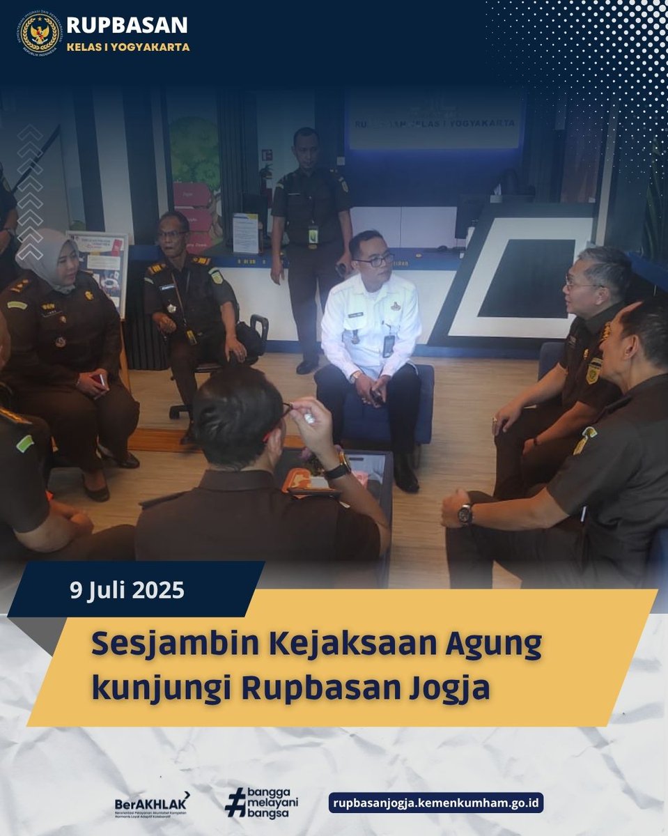 rupbasanjogja's tweet photo. Rumah Penyimpanan Benda Sitaan Negara (Rupbasan) Kelas I Yogyakarta menerima kunjungan kerja dari Sekretaris Jaksa Agung Muda Bidang Pembinaan (Sesjambin) Kejaksaan Agung Republik Indonesia pada Rabu, 9 Juli 2025.
#guardandguide
#kemenimipas https://t.co/4ClXFq4YsD
