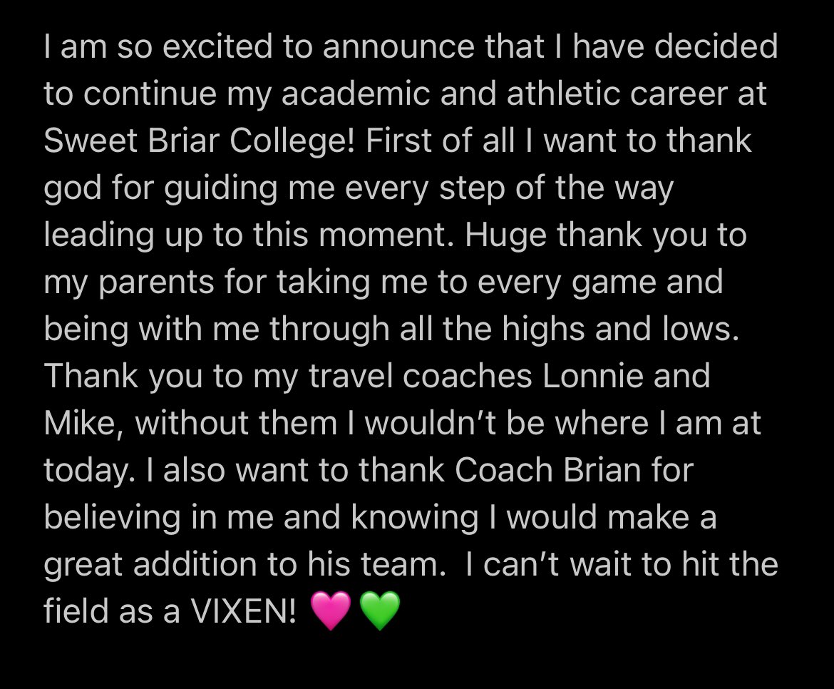 GO VIXENS!!🩷💚 <a href="/VixenSoftball/">Sweet Briar College Softball</a> <a href="/Vascrappers/">Va Scrappers</a> #Committed