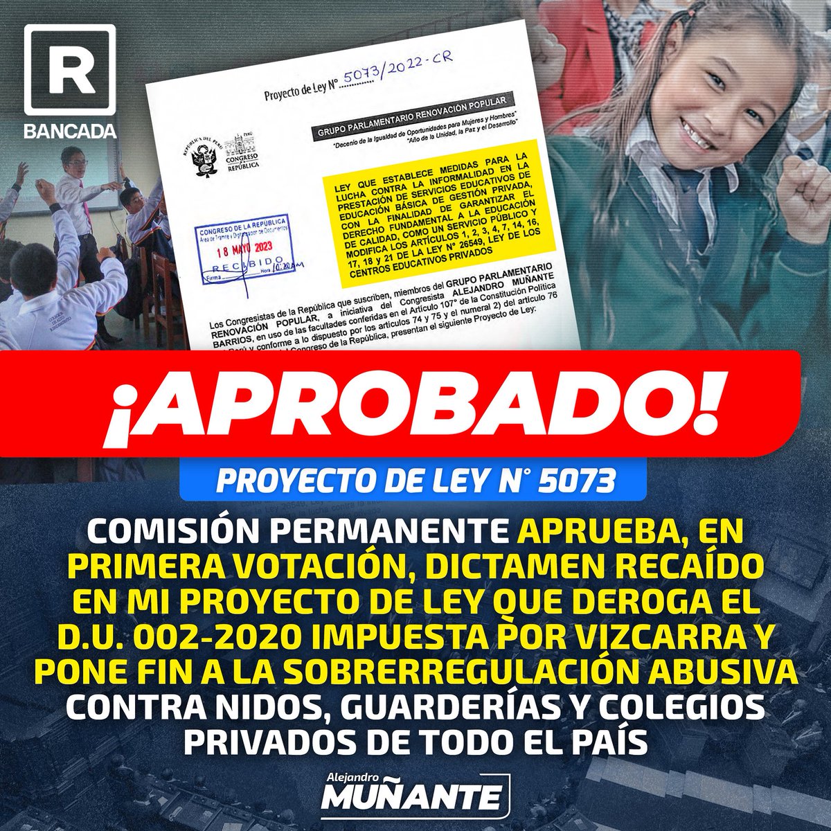 Alejandro Muñante🇵🇪 (@alejomunante) on Twitter photo ✅#APROBADO #PL5073 | ¡NO MÁS SOBRERREGULACIÓN! Después de casi dos años de lucha constante, la Comisión Permanente aprobó -en primera votación y con el respaldo de la <a href="/bancada_rp/">Bancada Renovación Popular (Oficial)</a>- el texto sustitutorio que recoge mi Proyecto de Ley N° 5073 y la del congresista <a href="/EsdrasRicardoMe/">Esdras Ricardo Medina Minaya</a>, ✅#APROBADO #PL5073 | ¡NO MÁS SOBRERREGULACIÓN! Después de casi dos años de lucha constante, la Comisión Permanente aprobó -en primera votación y con el respaldo de la <a href="/bancada_rp/">Bancada Renovación Popular (Oficial)</a>- el texto sustitutorio que recoge mi Proyecto de Ley N° 5073 y la del congresista <a href="/EsdrasRicardoMe/">Esdras Ricardo Medina Minaya</a>,