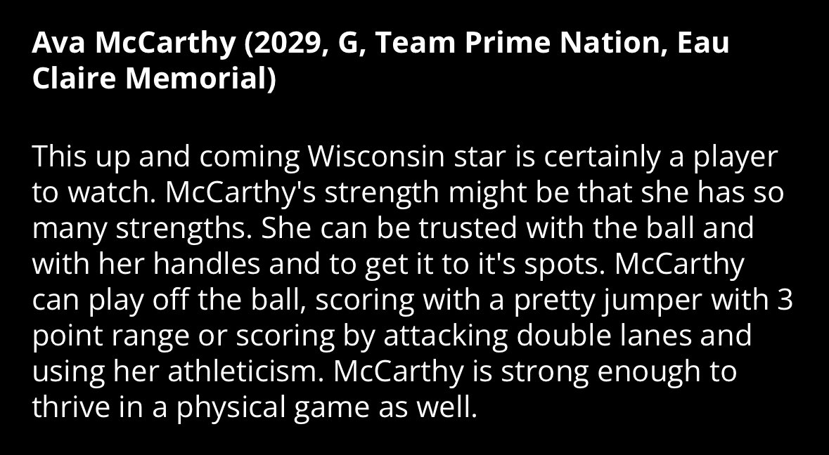 Ava McCarthy (@avamccarthy05) on Twitter photo Thank you <a href="/HankampScott/">Scott Hankamp</a> <a href="/MichHSBball/">Mich HS Bball</a> for the write up!! Grateful to be listed as a player to watch. Looking forward to <a href="/TFNsRun4Roses/">TFN's Run 4 Roses</a>/<a href="/NikeGirlsEYBL/">Nike Girls EYBL</a> session!
<a href="/Coach_Pat2292/">Reginald Patterson</a> <a href="/WiFlightElite/">Team PRIME Nation GEYBL</a> <a href="/OldAbeNation/">MHS Girls Basketball</a> Thank you <a href="/HankampScott/">Scott Hankamp</a> <a href="/MichHSBball/">Mich HS Bball</a> for the write up!! Grateful to be listed as a player to watch. Looking forward to <a href="/TFNsRun4Roses/">TFN's Run 4 Roses</a>/<a href="/NikeGirlsEYBL/">Nike Girls EYBL</a> session!
<a href="/Coach_Pat2292/">Reginald Patterson</a> <a href="/WiFlightElite/">Team PRIME Nation GEYBL</a> <a href="/OldAbeNation/">MHS Girls Basketball</a>
